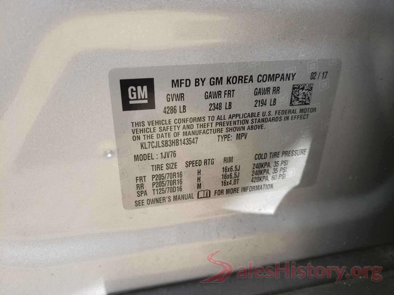 KL7CJLSB3HB143547 2017 CHEVROLET TRAX