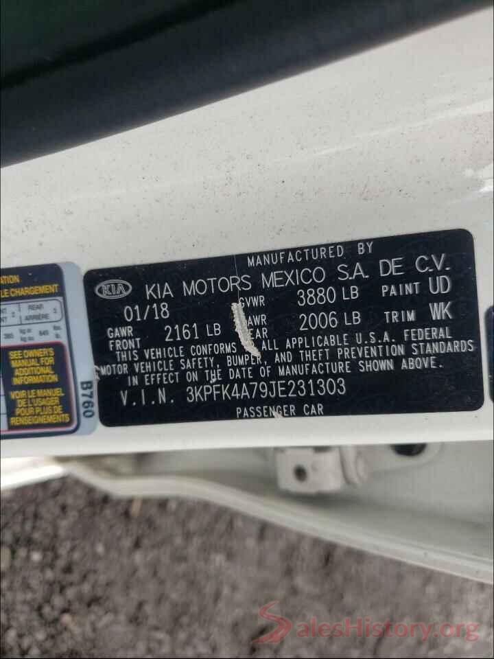 3KPFK4A79JE231303 2018 KIA FORTE