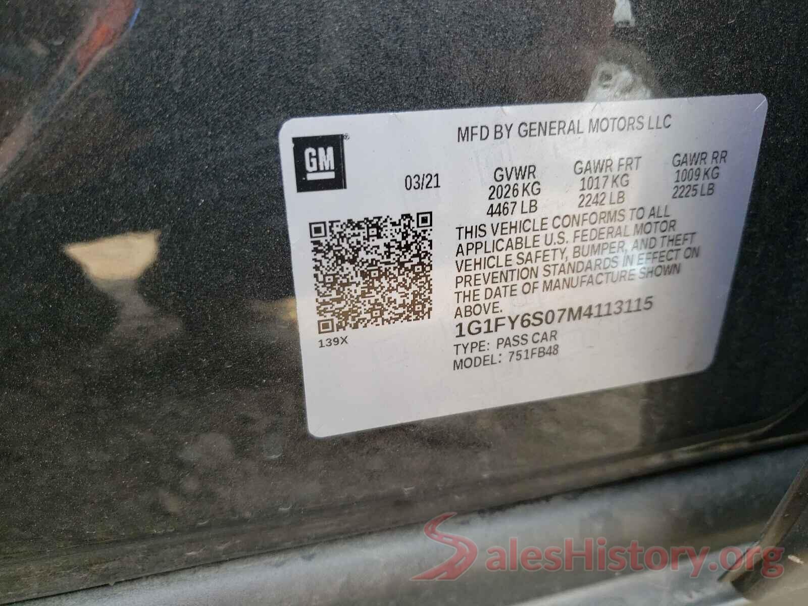 1G1FY6S07M4113115 2021 CHEVROLET BOLT