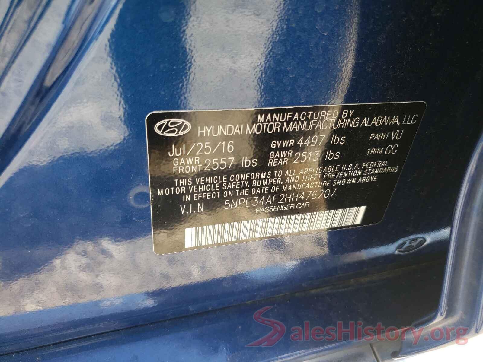 5NPE34AF2HH476207 2017 HYUNDAI SONATA