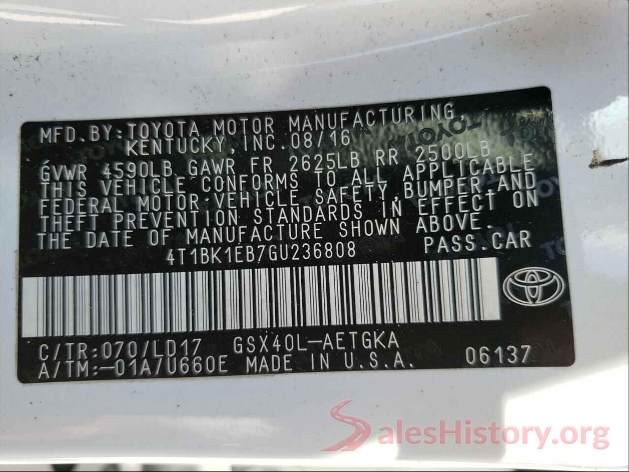 4T1BK1EB7GU236808 2016 TOYOTA AVALON