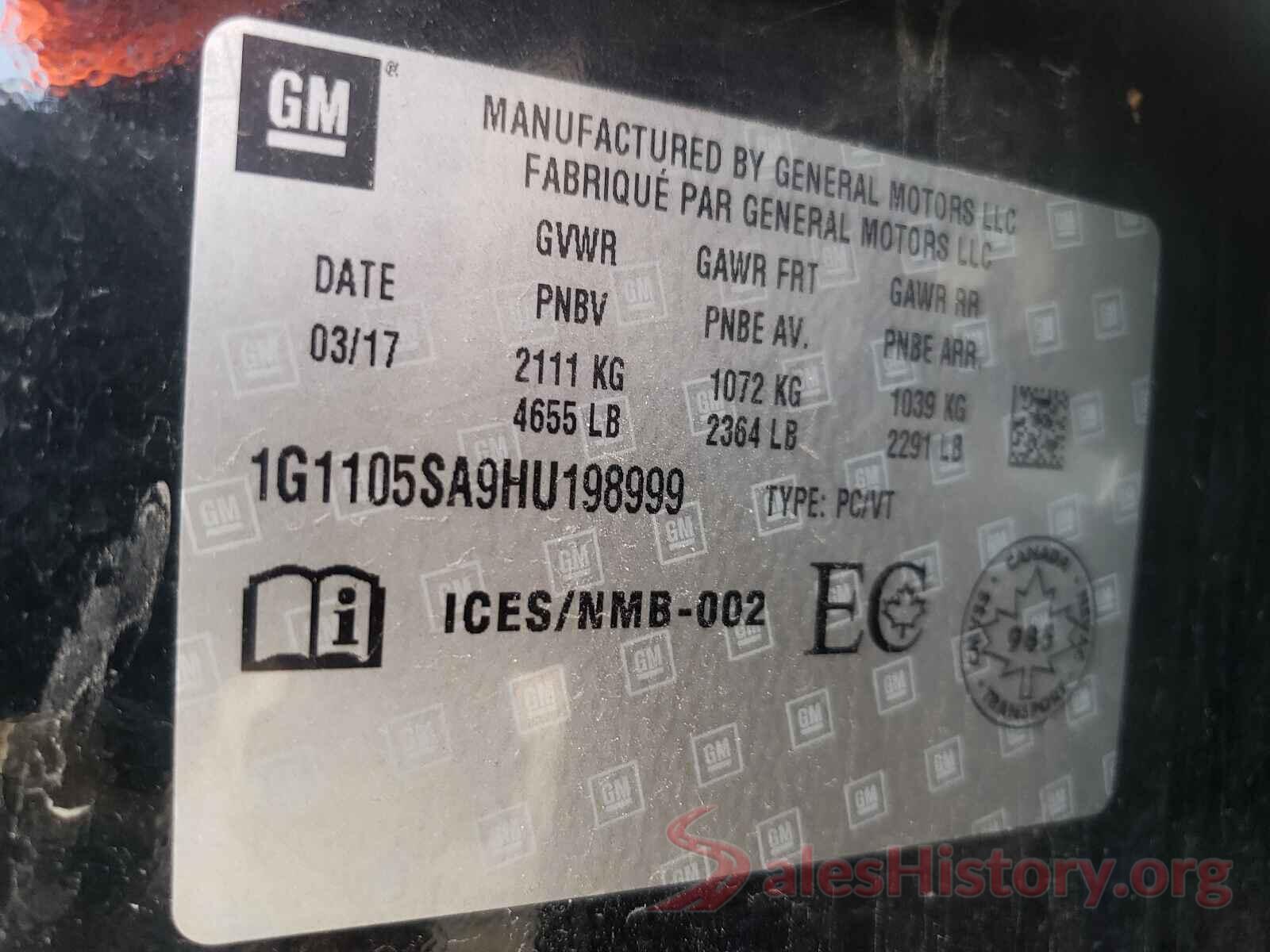 1G1105SA9HU198999 2017 CHEVROLET IMPALA