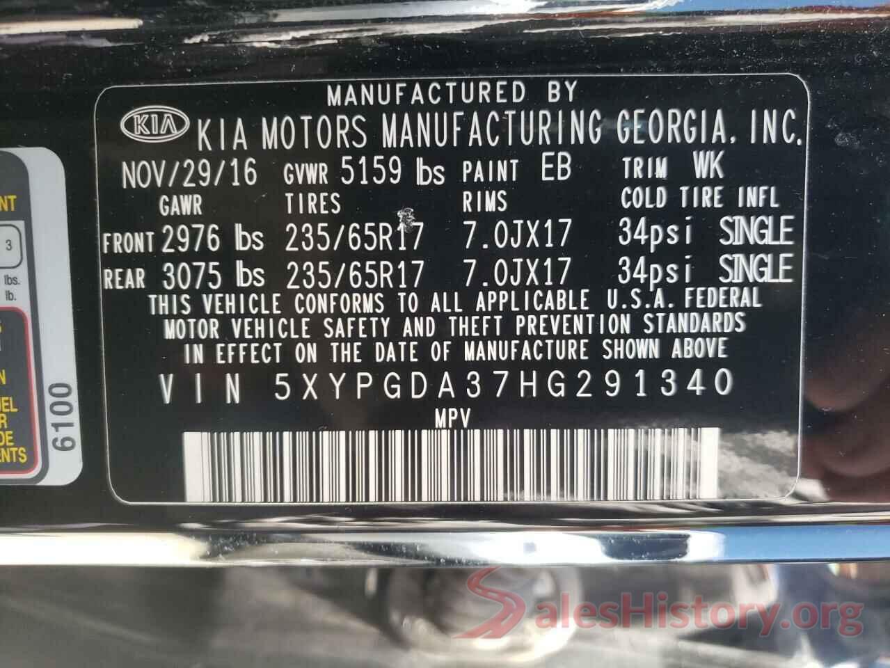 5XYPGDA37HG291340 2017 KIA SORENTO