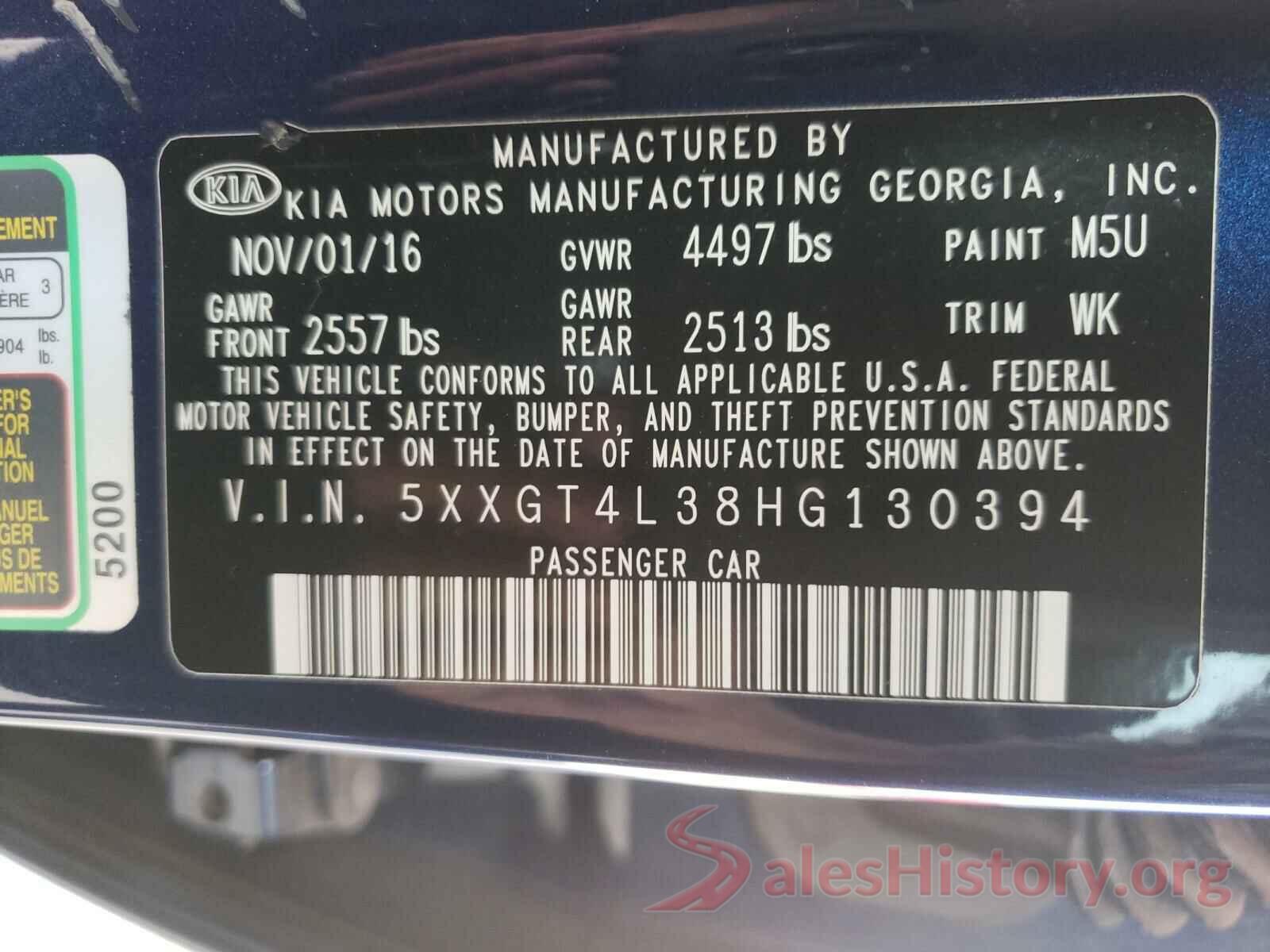 5XXGT4L38HG130394 2017 KIA OPTIMA