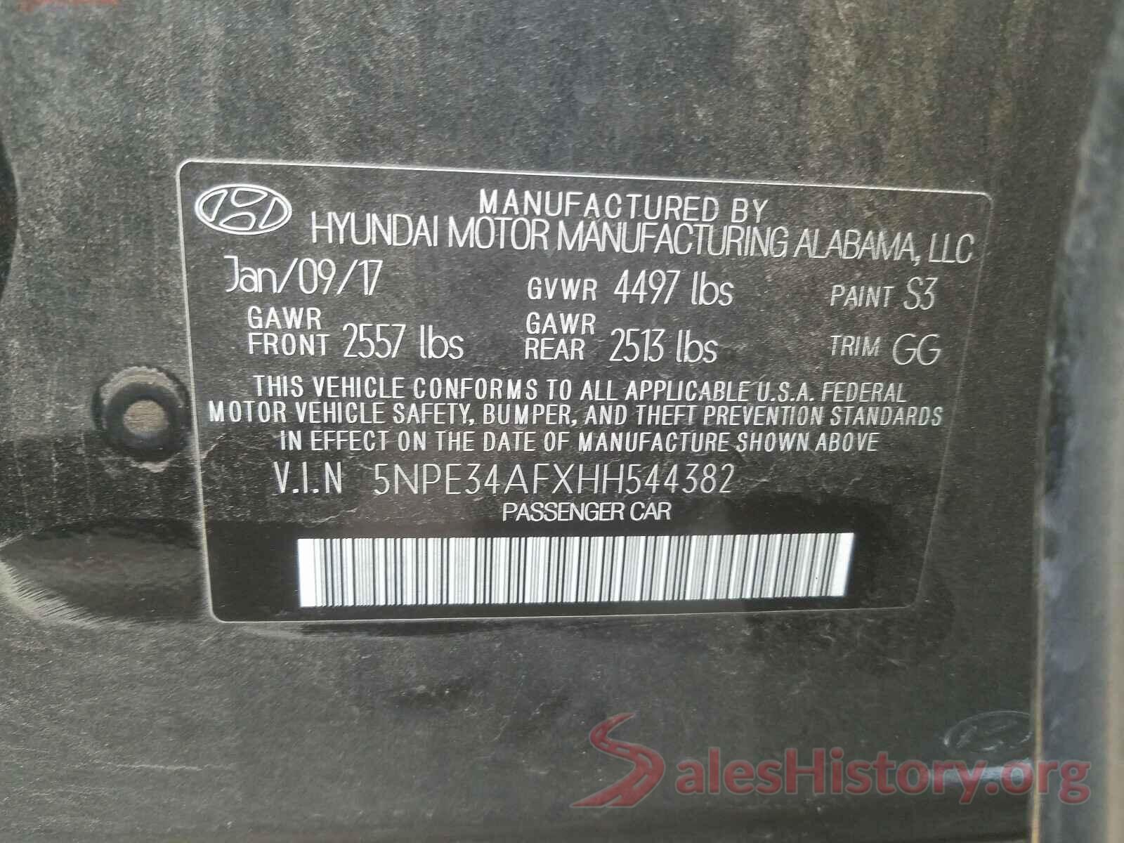 5NPE34AFXHH544382 2017 HYUNDAI SONATA