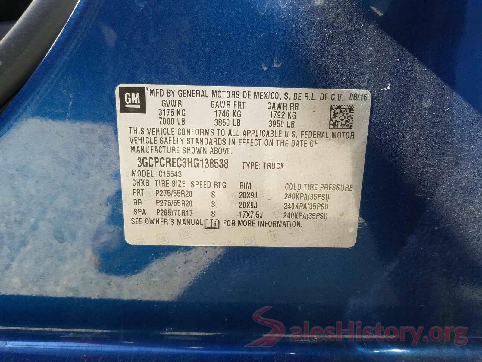 3GCPCREC3HG138538 2017 CHEVROLET SILVERADO