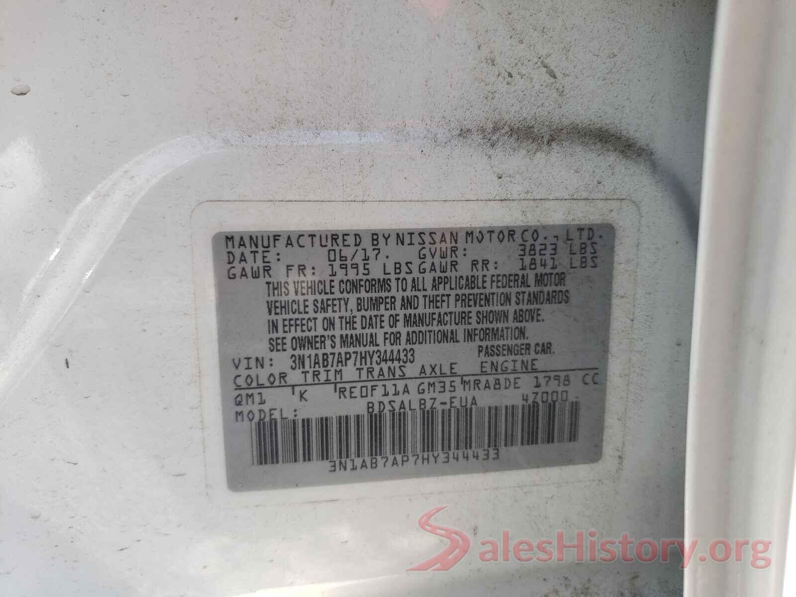 3N1AB7AP7HY344433 2017 NISSAN SENTRA