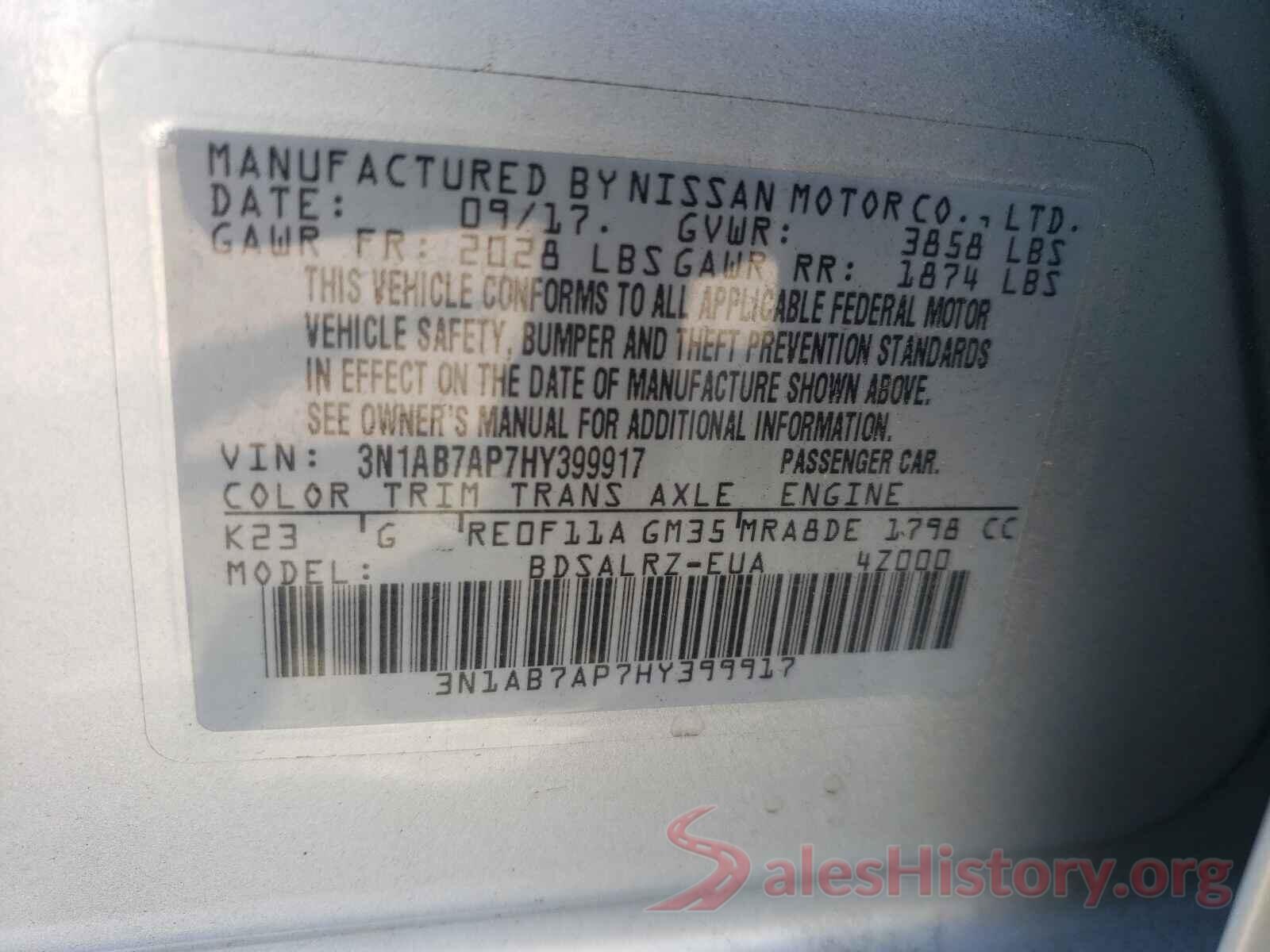 3N1AB7AP7HY399917 2017 NISSAN SENTRA