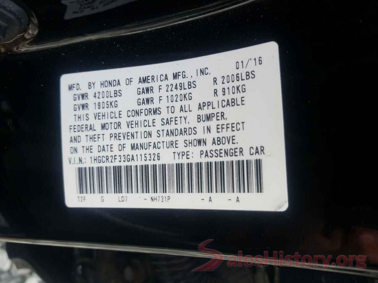 1HGCR2F33GA115326 2016 HONDA ACCORD