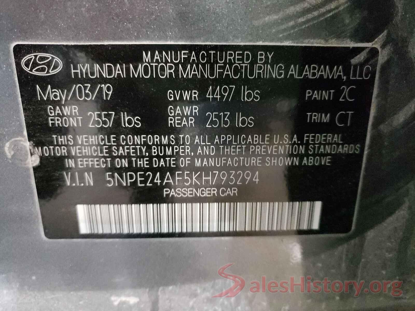 5NPE24AF5KH793294 2019 HYUNDAI SONATA