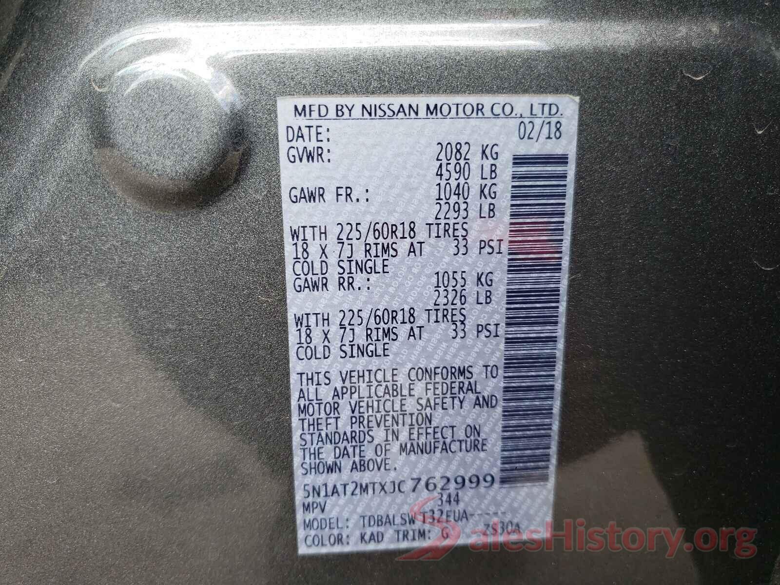 5N1AT2MTXJC762999 2018 NISSAN ROGUE