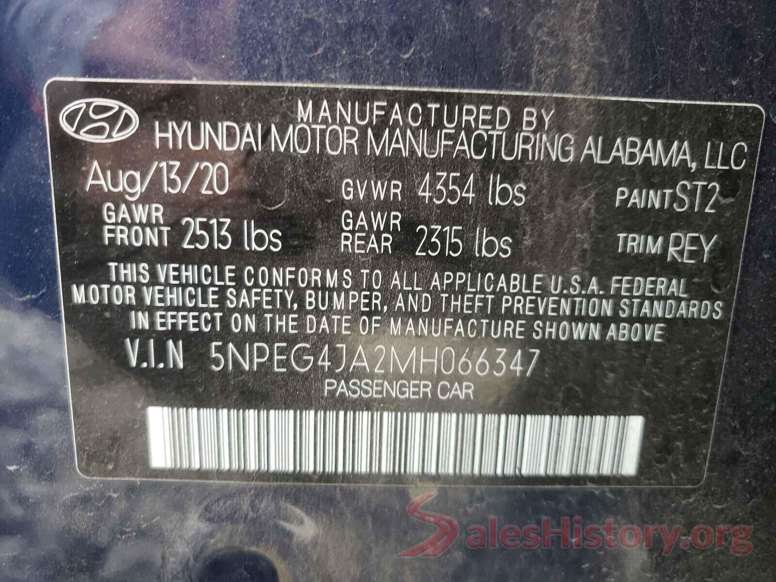 5NPEG4JA2MH066347 2021 HYUNDAI SONATA