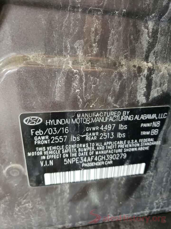 5NPE34AF4GH390279 2016 HYUNDAI SONATA