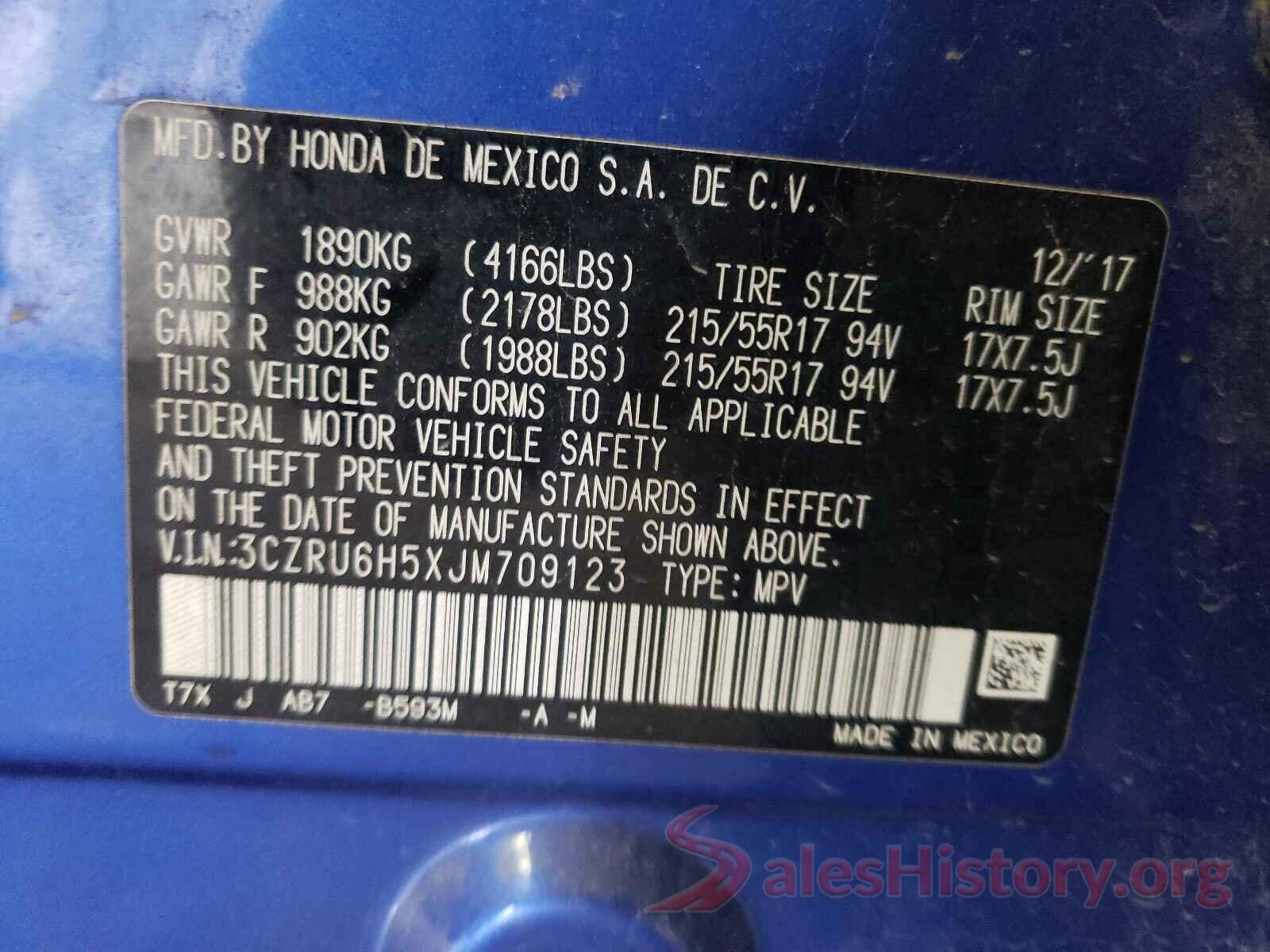 3CZRU6H5XJM709123 2018 HONDA HR-V