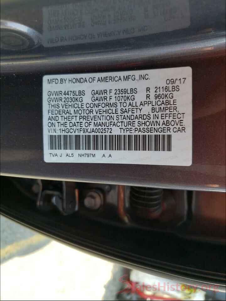 1HGCV1F9XJA002572 2018 HONDA ACCORD