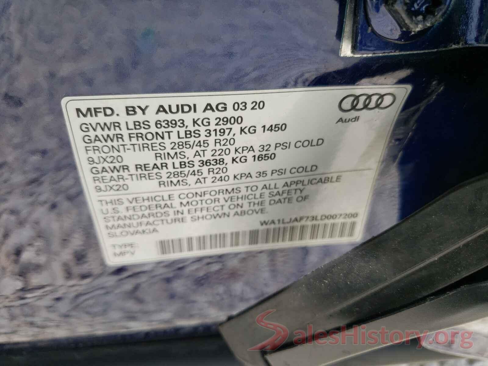 WA1LJAF73LD007200 2020 AUDI Q7