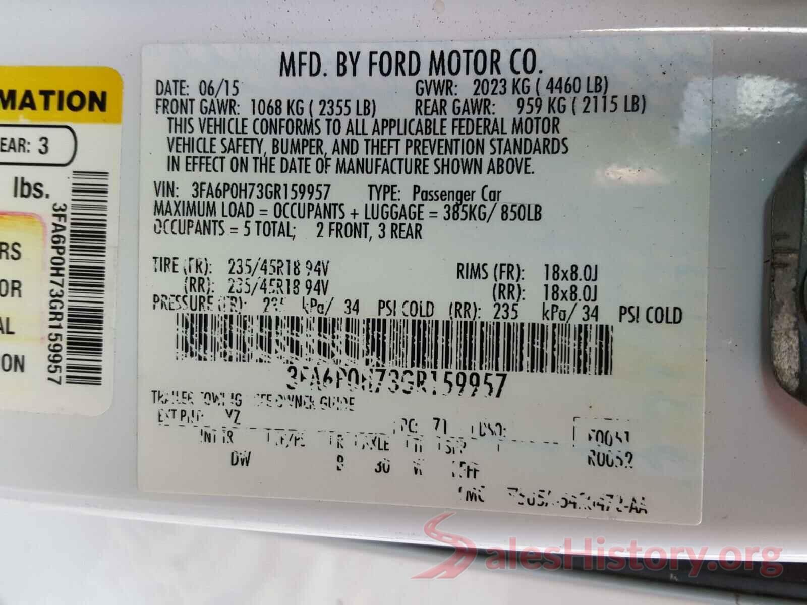 3FA6P0H73GR159957 2016 FORD FUSION