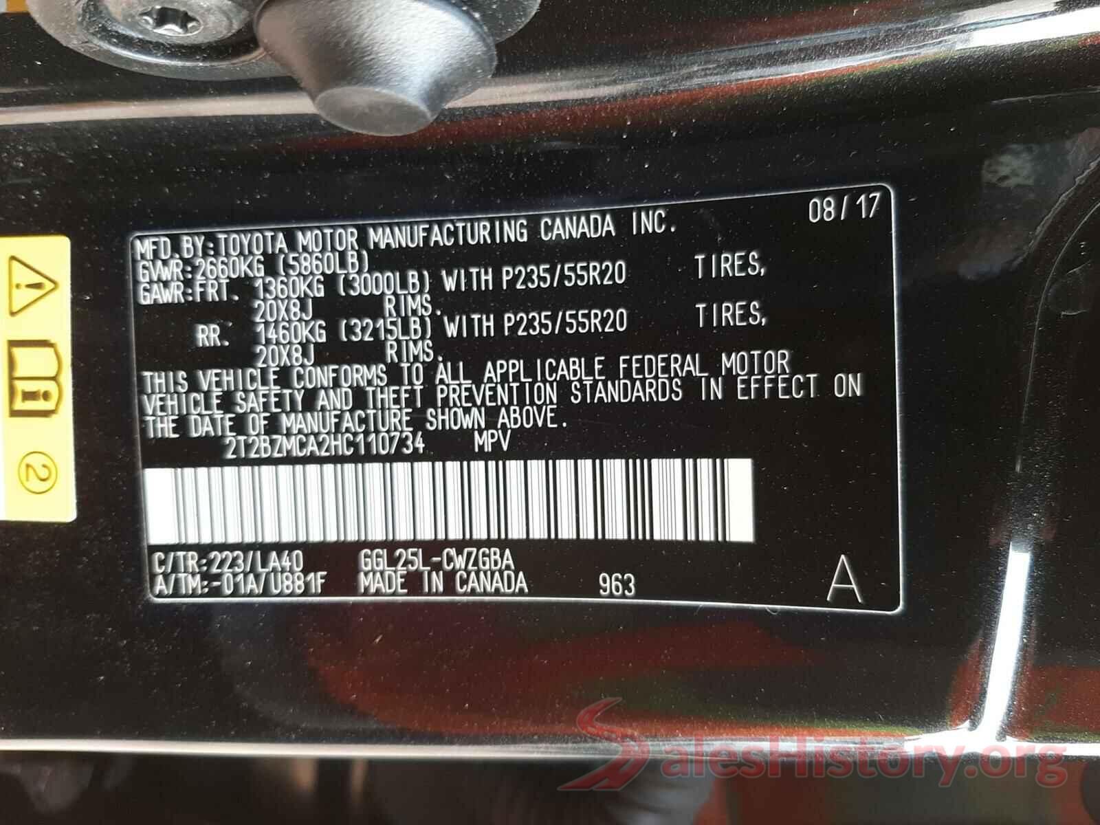 2T2BZMCA2HC110734 2017 LEXUS RX350