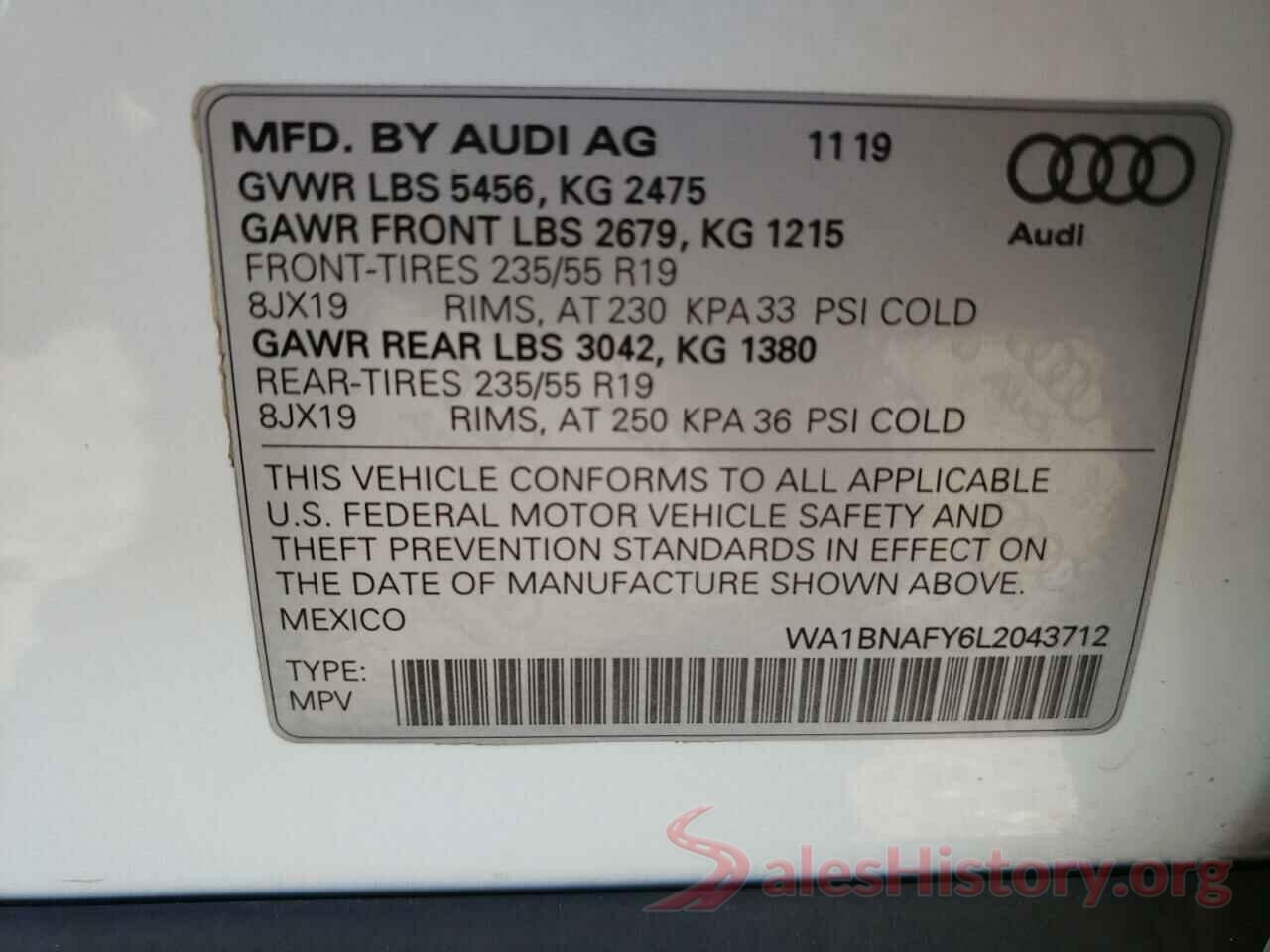 WA1BNAFY6L2043712 2020 AUDI Q5