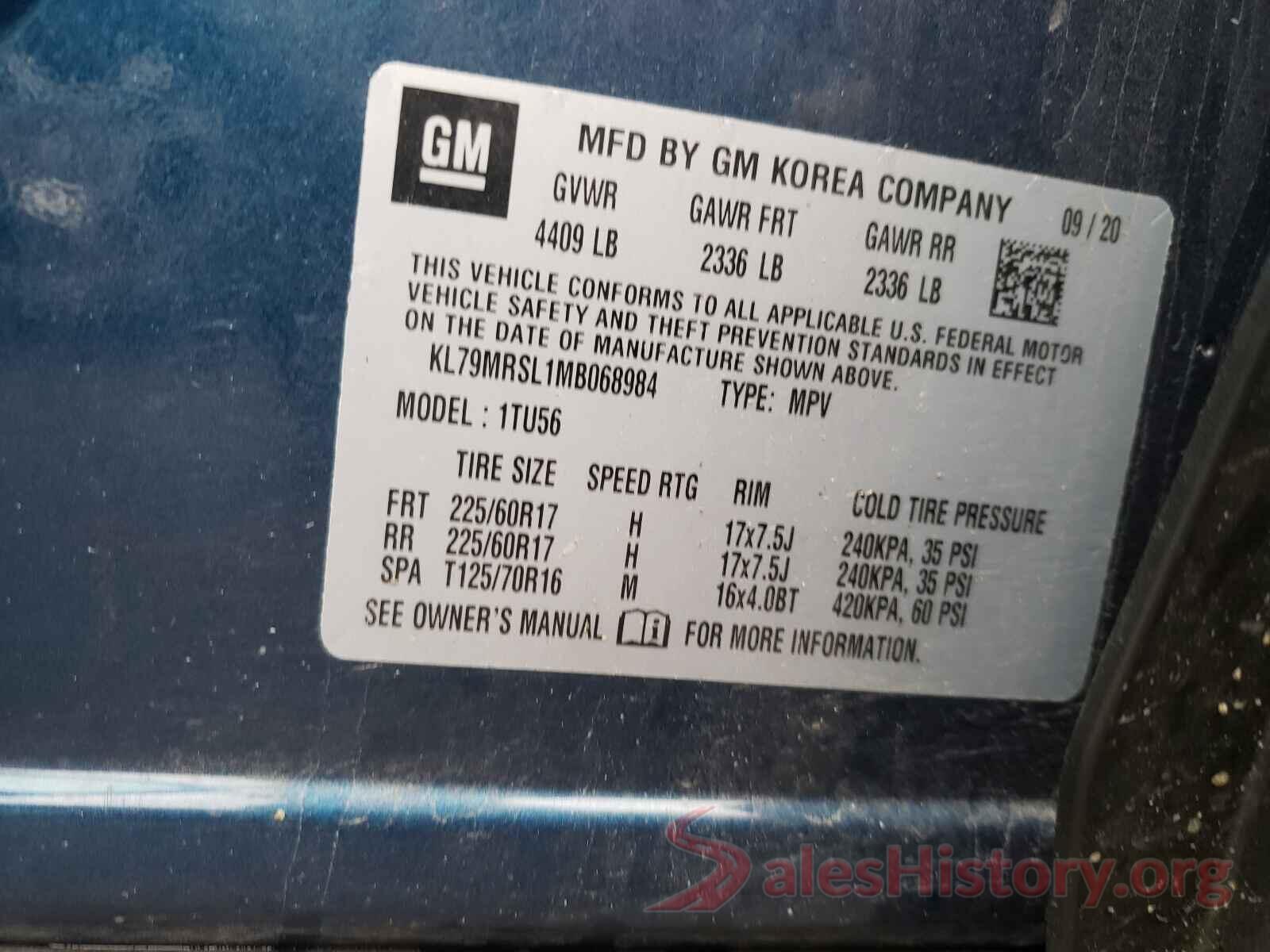 KL79MRSL1MB068984 2021 CHEVROLET TRAILBLAZE