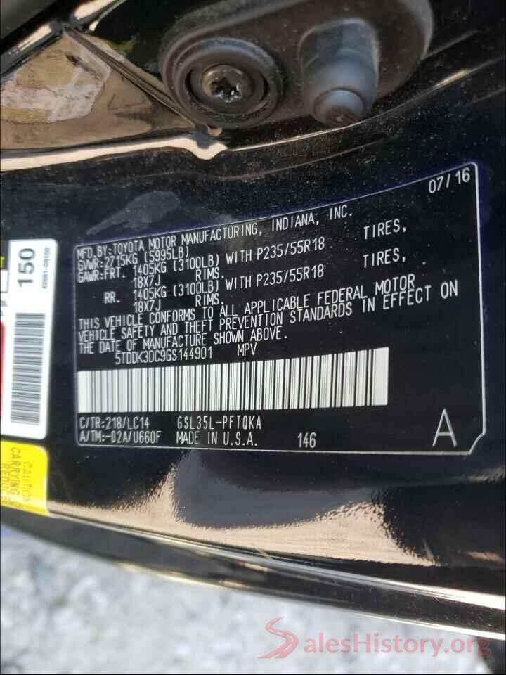 5TDDK3DC9GS144901 2016 TOYOTA SIENNA