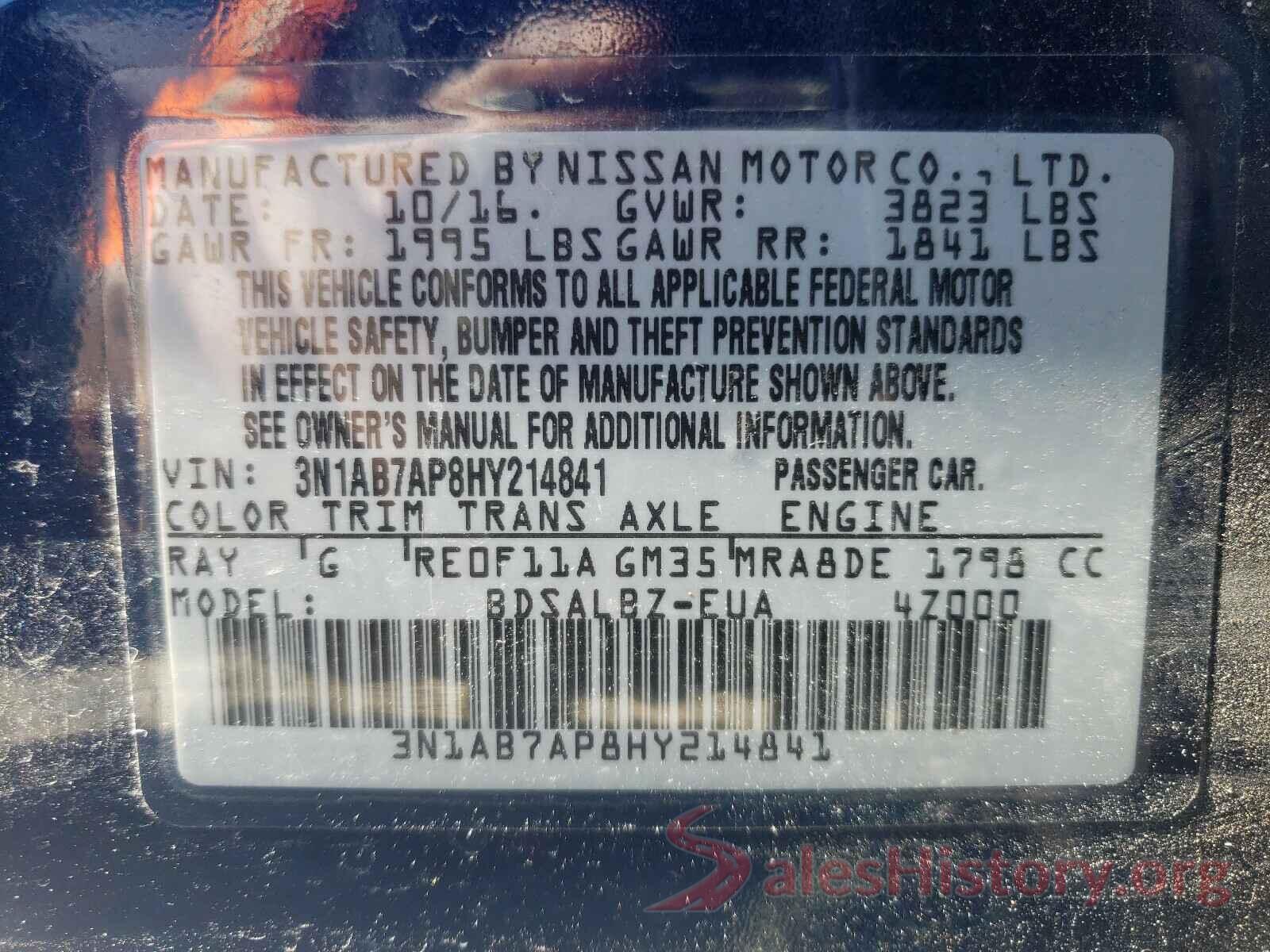 3N1AB7AP8HY214841 2017 NISSAN SENTRA