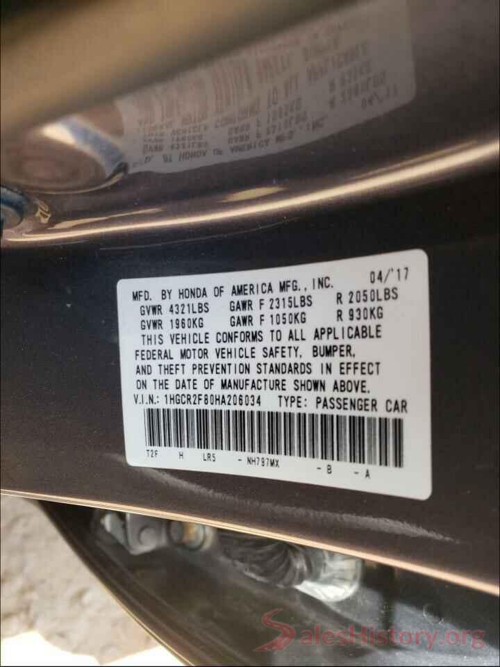 1HGCR2F80HA206034 2017 HONDA ACCORD