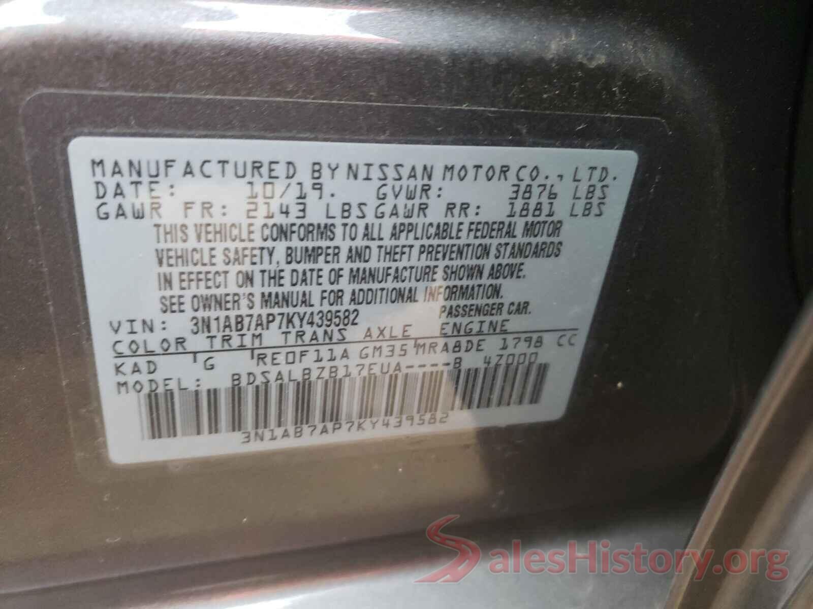 3N1AB7AP7KY439582 2019 NISSAN SENTRA