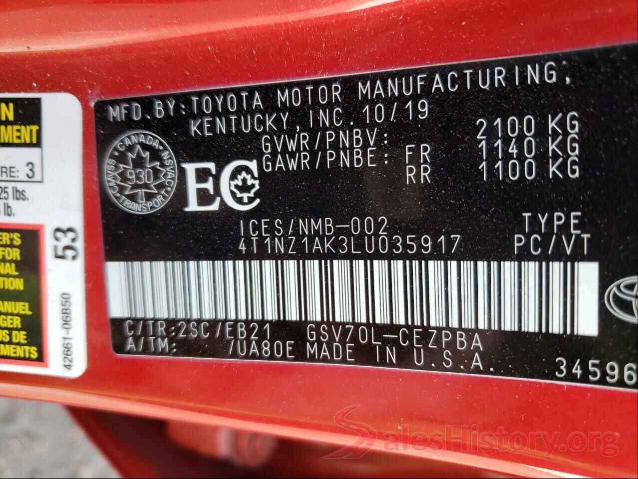 4T1NZ1AK3LU035917 2020 TOYOTA CAMRY