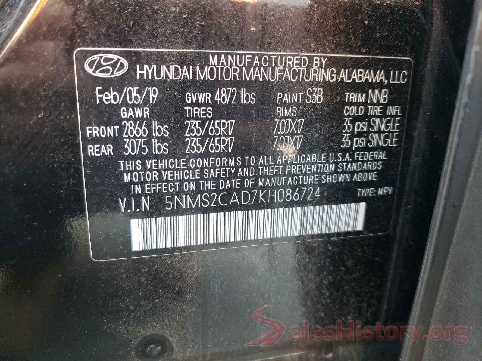 5NMS2CAD7KH086724 2019 HYUNDAI SANTA FE