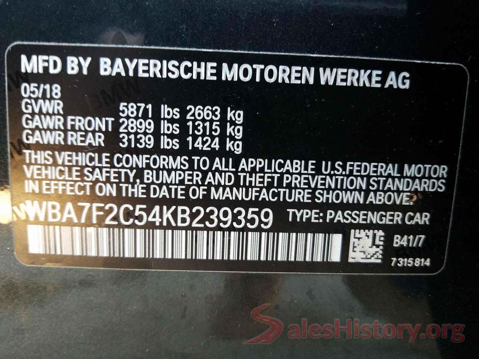 WBA7F2C54KB239359 2019 BMW 7 SERIES