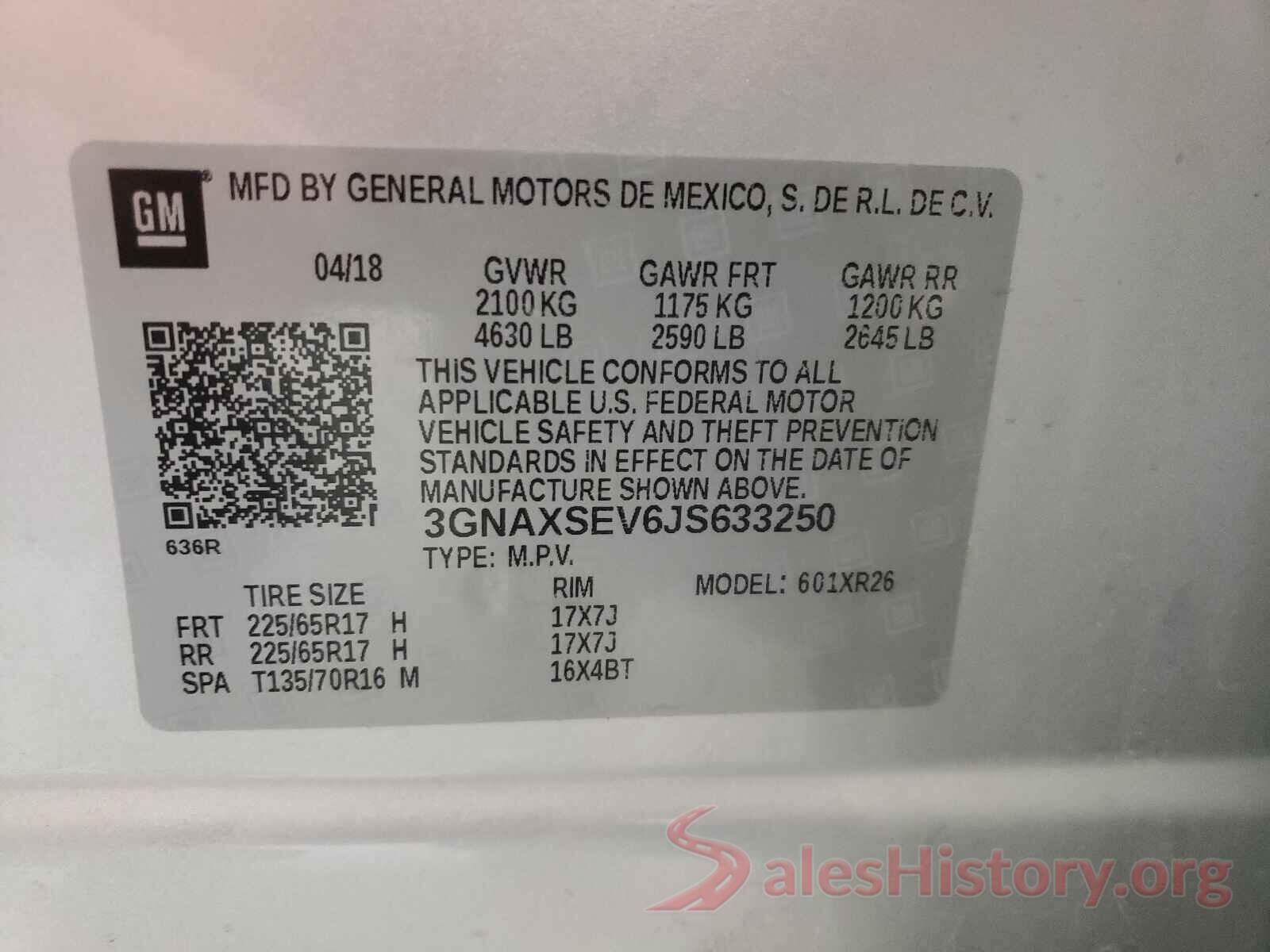 3GNAXSEV6JS633250 2018 CHEVROLET EQUINOX