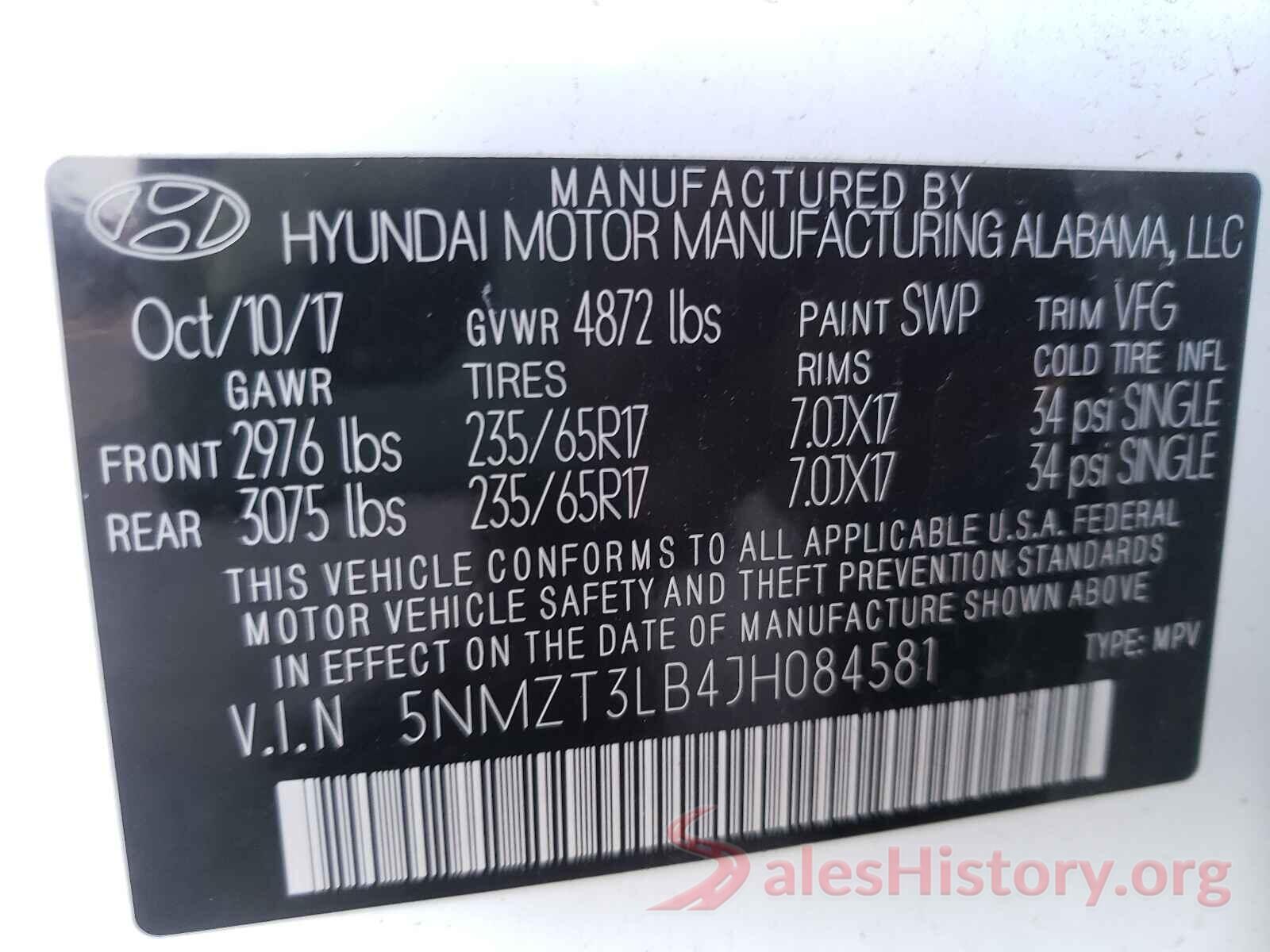 5NMZT3LB4JH084581 2018 HYUNDAI SANTA FE