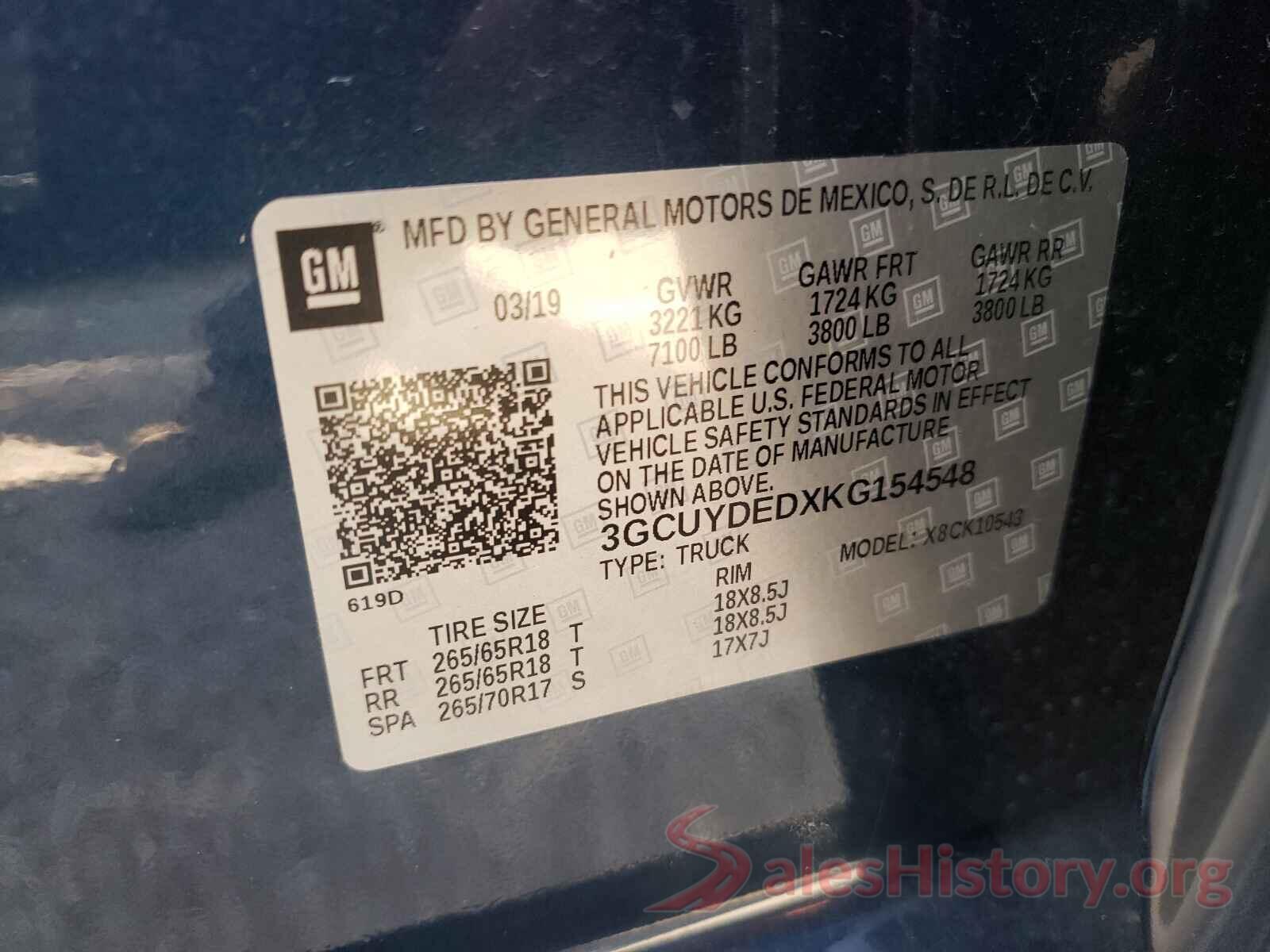 3GCUYDEDXKG154548 2019 CHEVROLET SILVERADO