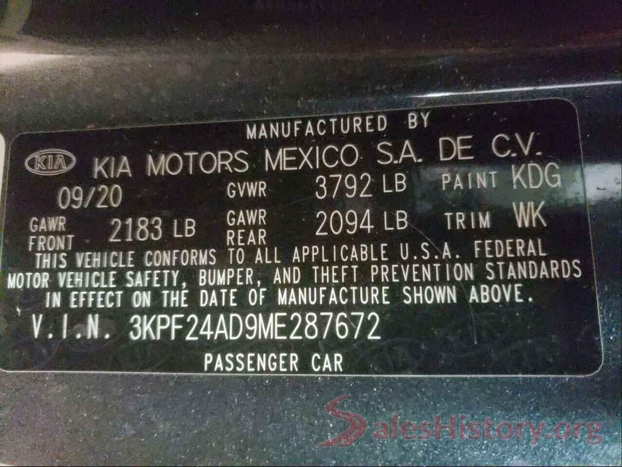 3KPF24AD9ME287672 2021 KIA FORTE