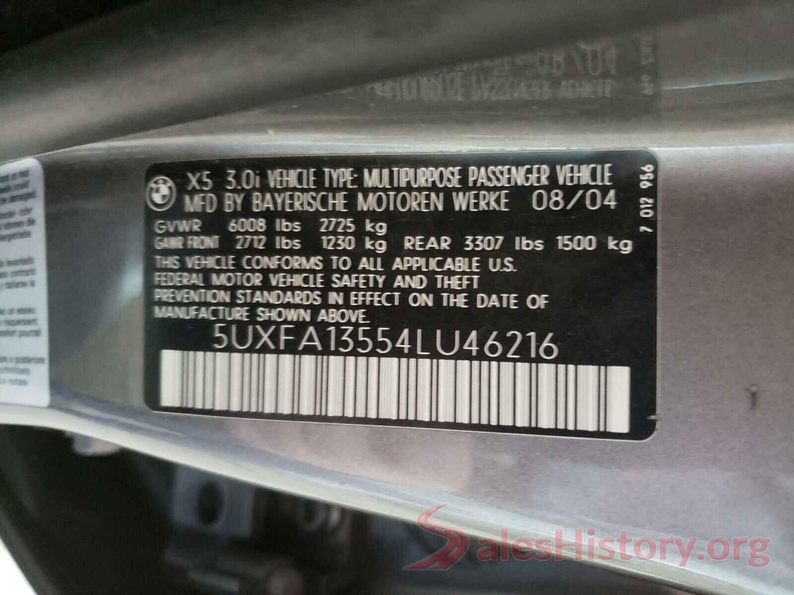 5UXFA13554LU46216 2004 BMW X5