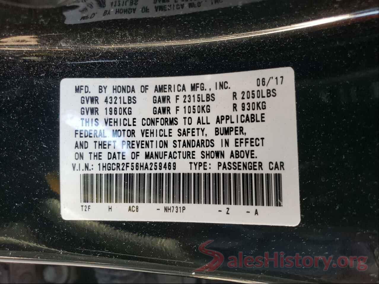 1HGCR2F56HA259469 2017 HONDA ACCORD