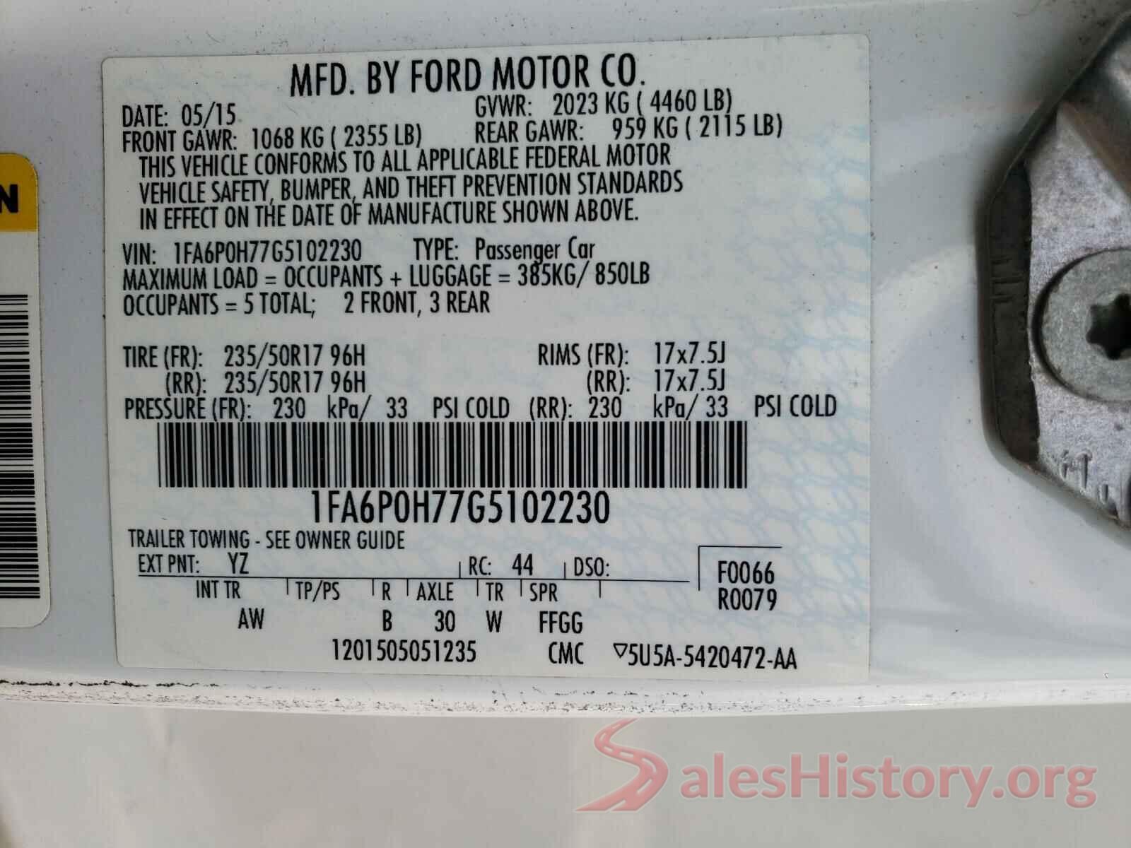 1FA6P0H77G5102230 2016 FORD FUSION