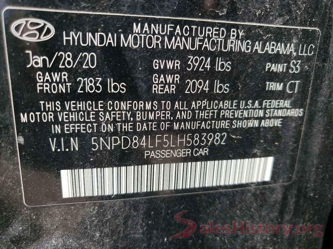 5NPD84LF5LH583982 2020 HYUNDAI ELANTRA