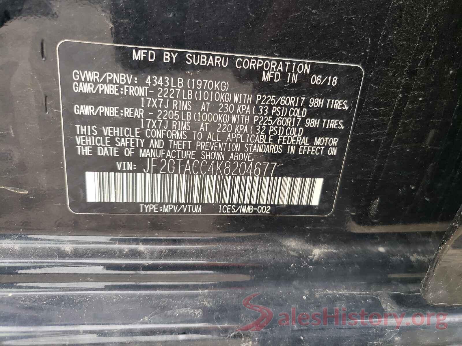 JF2GTACC4K8204677 2019 SUBARU CROSSTREK