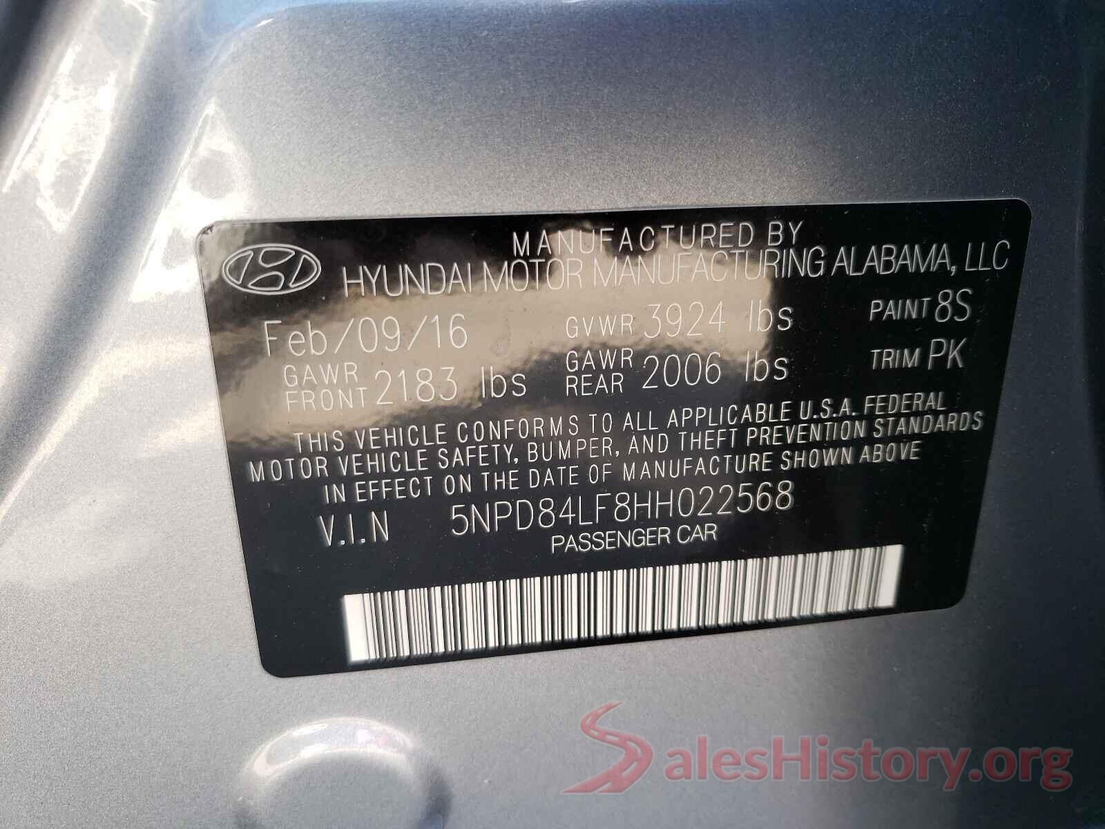 5NPD84LF8HH022568 2017 HYUNDAI ELANTRA