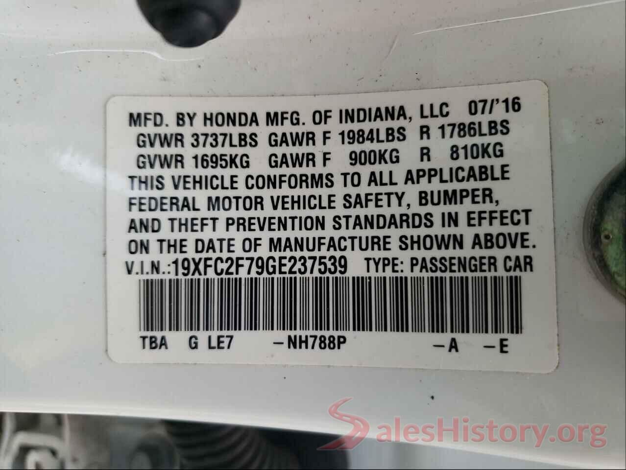 19XFC2F79GE237539 2016 HONDA CIVIC