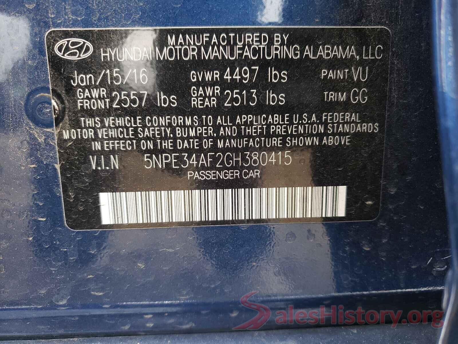 5NPE34AF2GH380415 2016 HYUNDAI SONATA