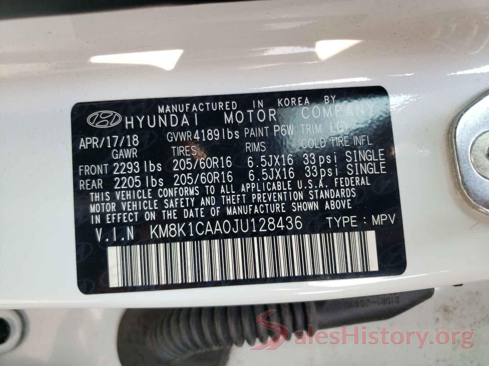 KM8K1CAA0JU128436 2018 HYUNDAI KONA