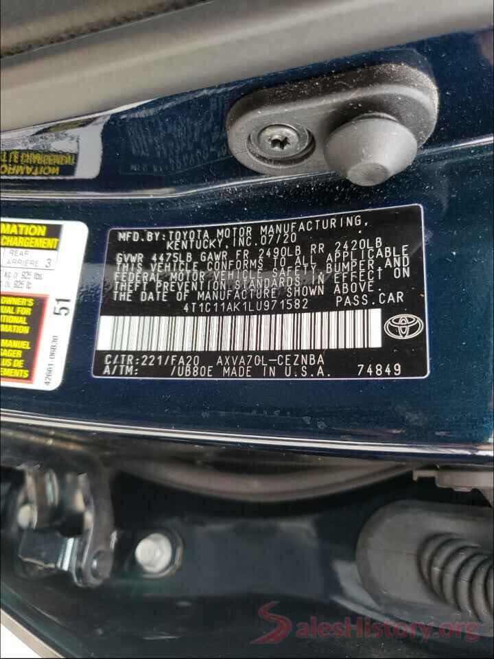 4T1C11AK1LU971582 2020 TOYOTA CAMRY