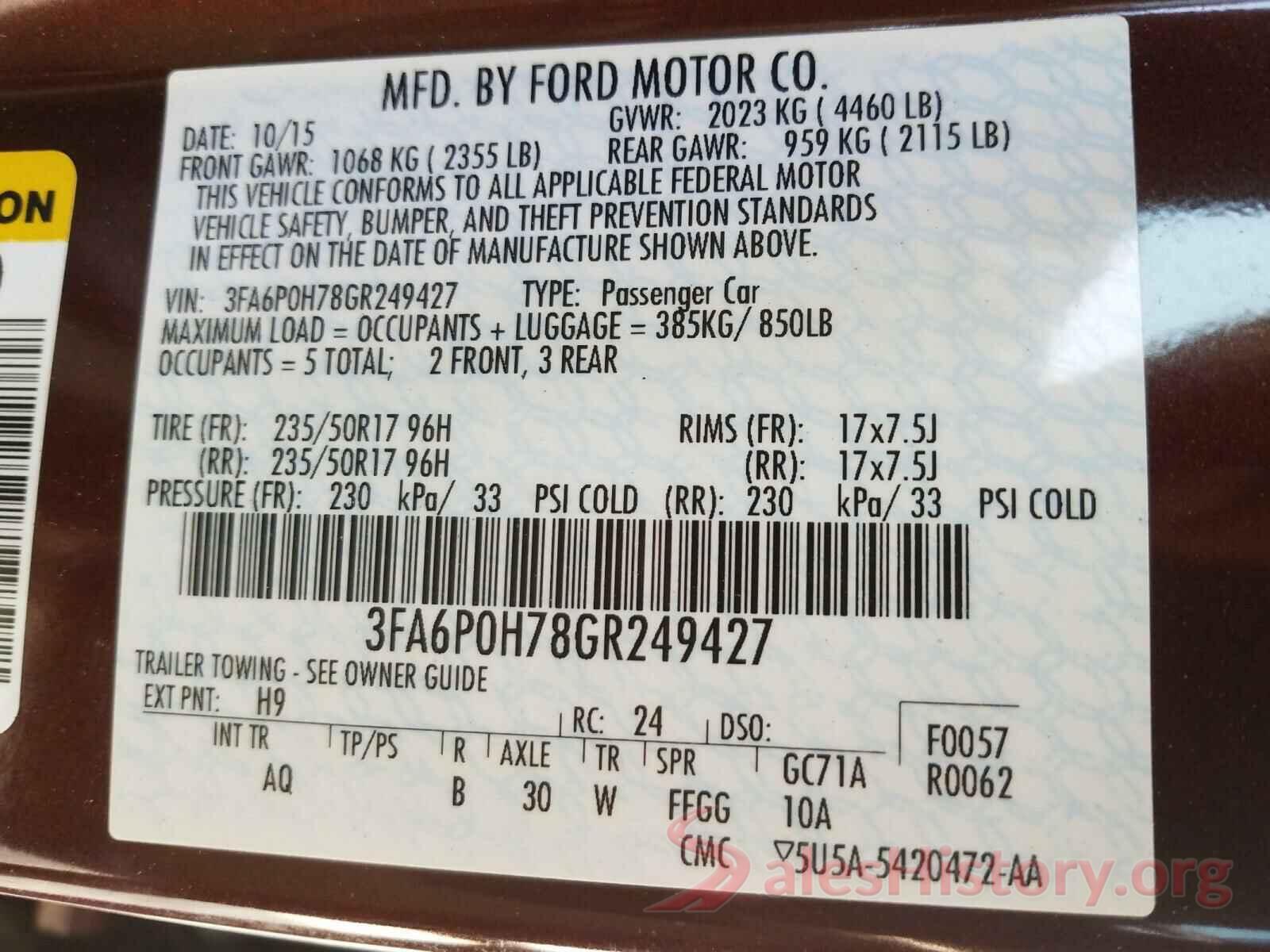 3FA6P0H78GR249427 2016 FORD FUSION