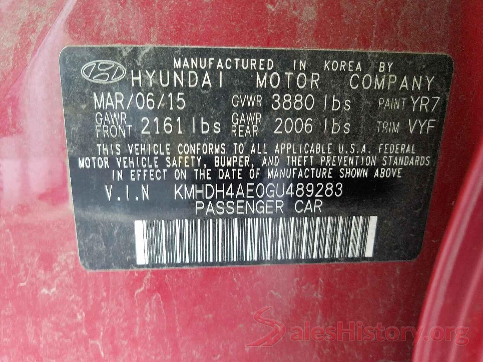 KMHDH4AE0GU489283 2016 HYUNDAI ELANTRA