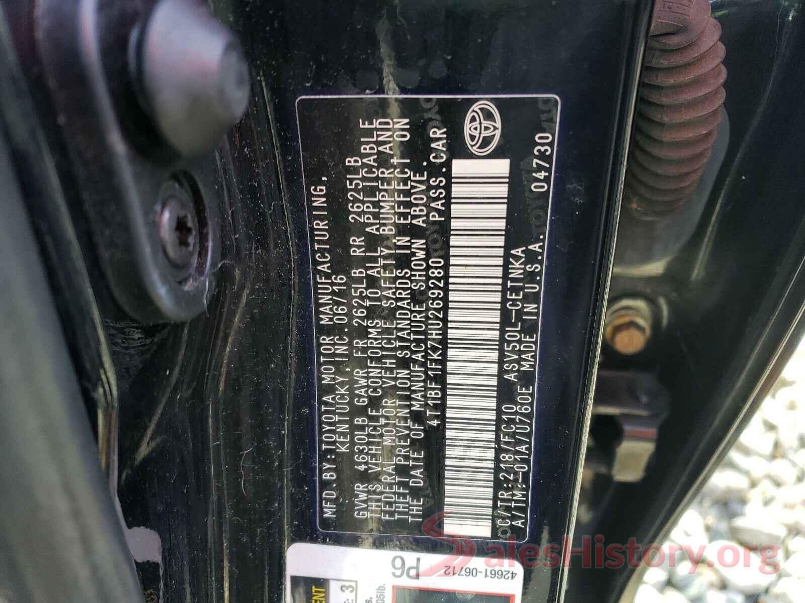 4T1BF1FK7HU269280 2017 TOYOTA CAMRY