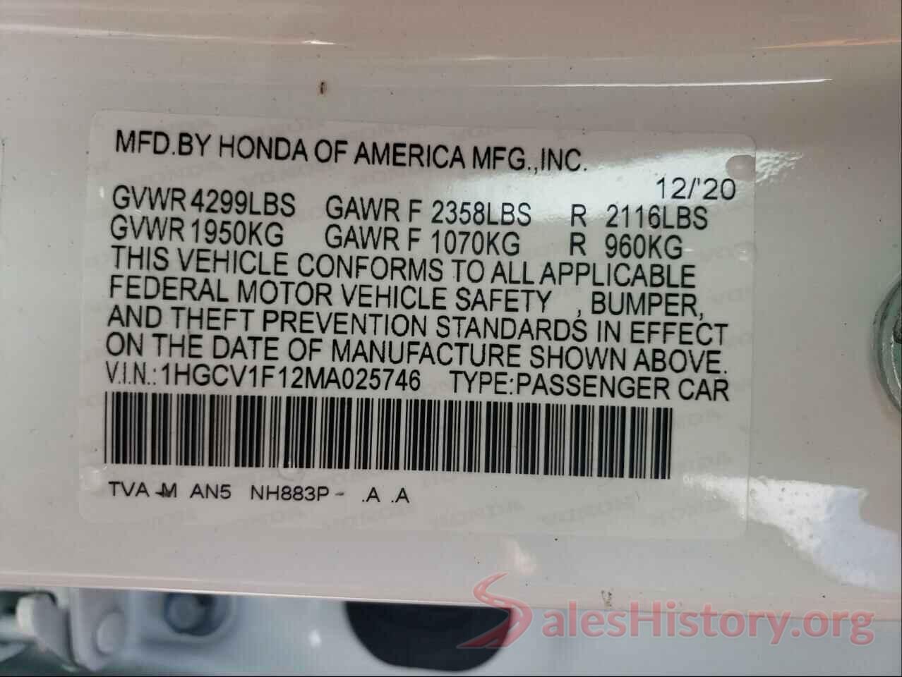 1HGCV1F12MA025746 2021 HONDA ACCORD