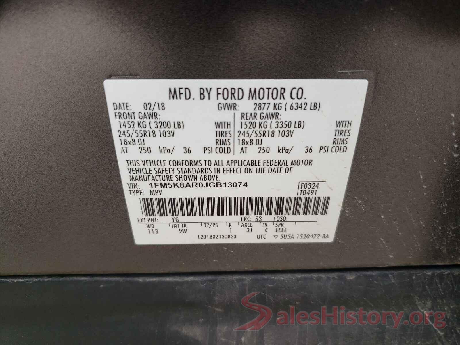 1FM5K8AR0JGB13074 2018 FORD EXPLORER